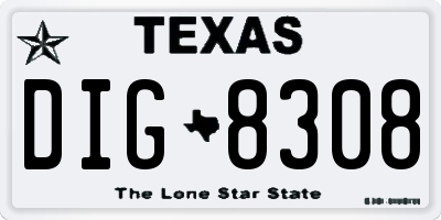 TX license plate DIG8308