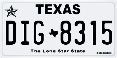 TX license plate DIG8315