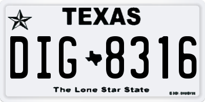 TX license plate DIG8316