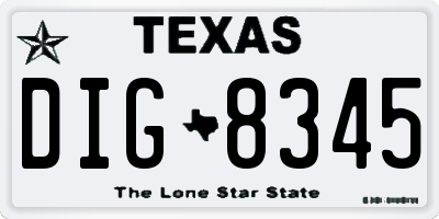 TX license plate DIG8345