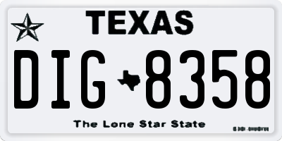 TX license plate DIG8358