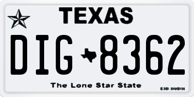 TX license plate DIG8362