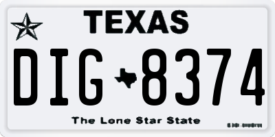 TX license plate DIG8374