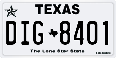 TX license plate DIG8401