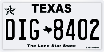 TX license plate DIG8402