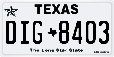 TX license plate DIG8403