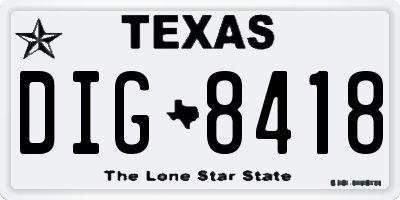 TX license plate DIG8418