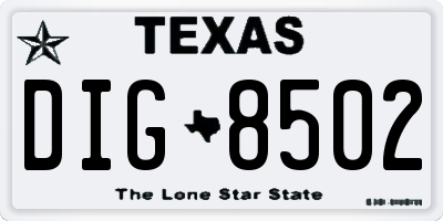 TX license plate DIG8502