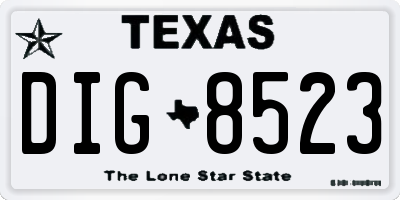 TX license plate DIG8523
