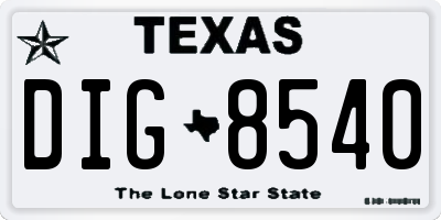 TX license plate DIG8540