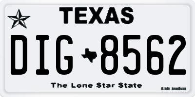 TX license plate DIG8562