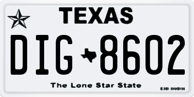 TX license plate DIG8602