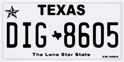 TX license plate DIG8605
