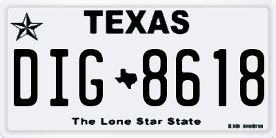 TX license plate DIG8618