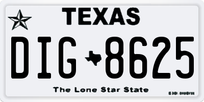 TX license plate DIG8625