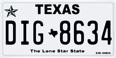 TX license plate DIG8634