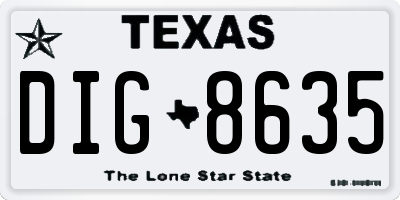 TX license plate DIG8635
