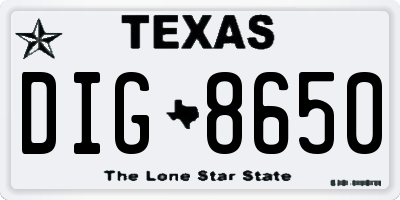 TX license plate DIG8650