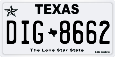 TX license plate DIG8662
