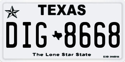 TX license plate DIG8668