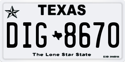 TX license plate DIG8670