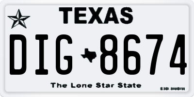 TX license plate DIG8674