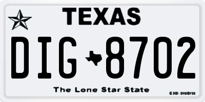 TX license plate DIG8702
