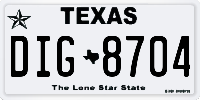 TX license plate DIG8704