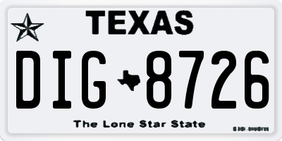 TX license plate DIG8726