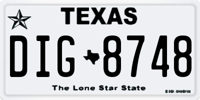 TX license plate DIG8748