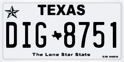 TX license plate DIG8751