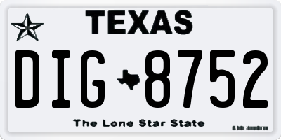 TX license plate DIG8752