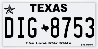 TX license plate DIG8753