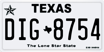 TX license plate DIG8754