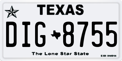 TX license plate DIG8755
