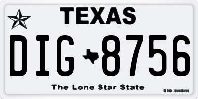 TX license plate DIG8756