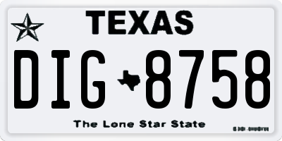 TX license plate DIG8758
