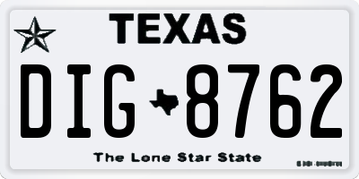 TX license plate DIG8762