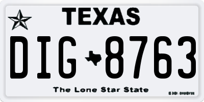 TX license plate DIG8763