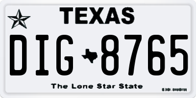 TX license plate DIG8765