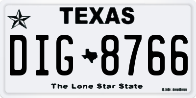 TX license plate DIG8766