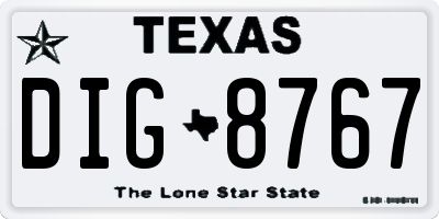 TX license plate DIG8767