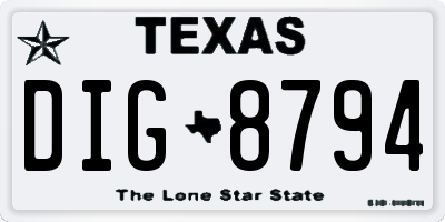 TX license plate DIG8794