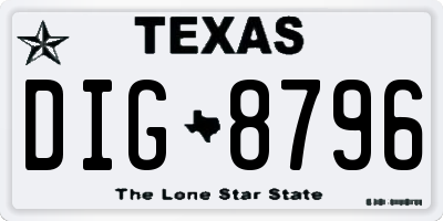 TX license plate DIG8796