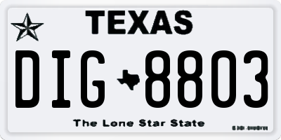 TX license plate DIG8803