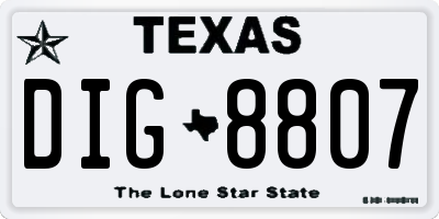 TX license plate DIG8807