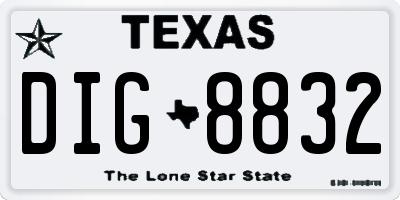TX license plate DIG8832
