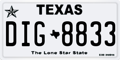 TX license plate DIG8833