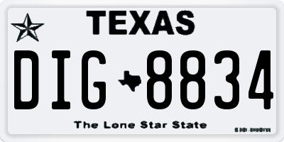 TX license plate DIG8834