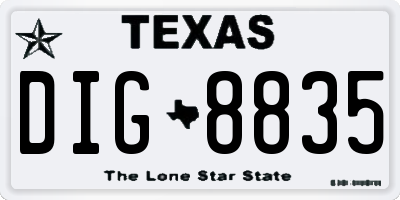 TX license plate DIG8835